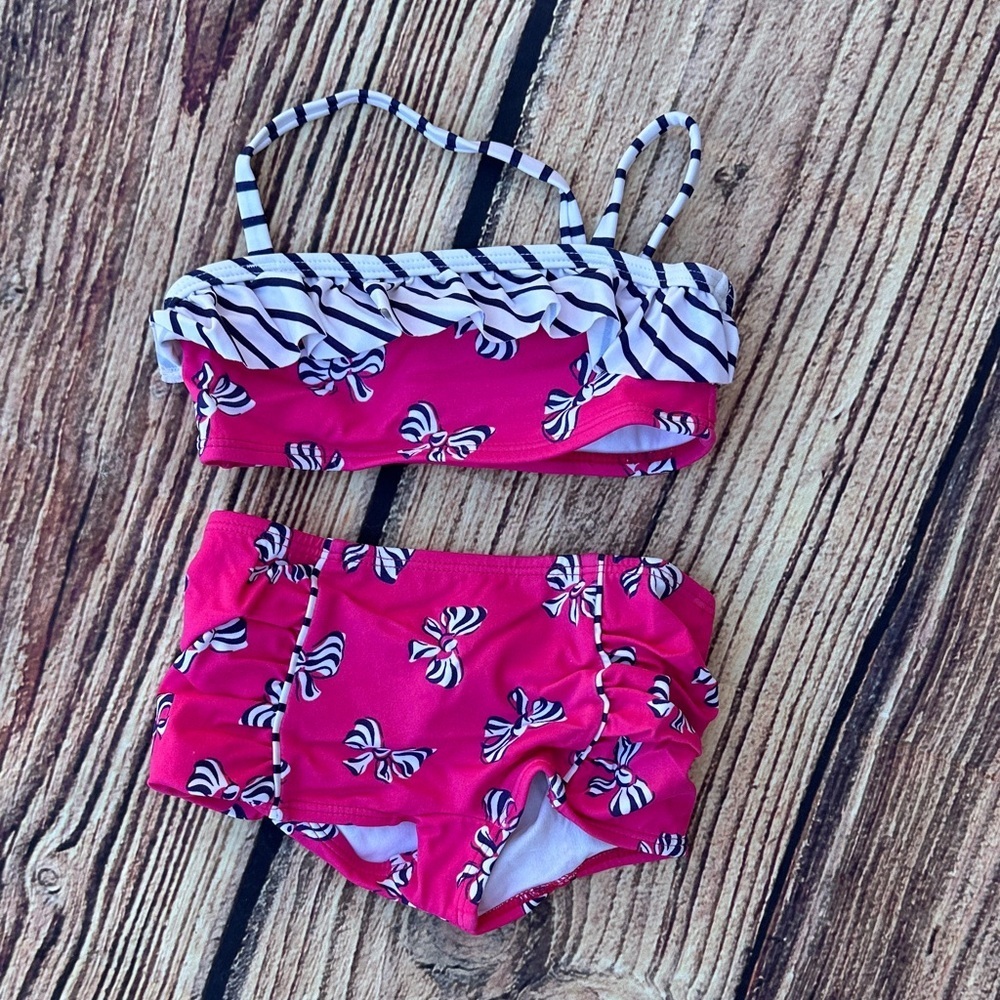 Janie and Jack Pink Striped Bow Bikini